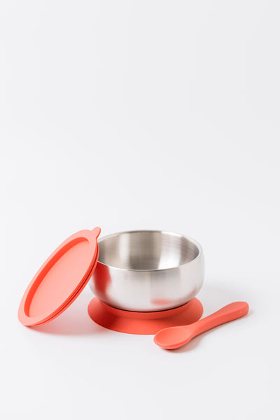 Stainless Steel Feeding Bowl with silicone suction base, airtight lid and spoon
